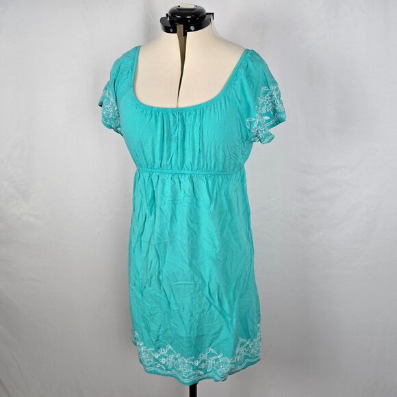 One Clothing Dress Junior's XL Green Mini Fit & Flare Embordering Short Sleeve - Picture 16 of 16